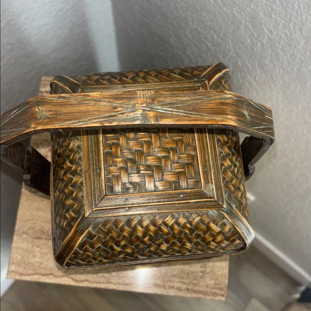 Vintage Chinese Wedding Woven Basket with Handle 2 tiers